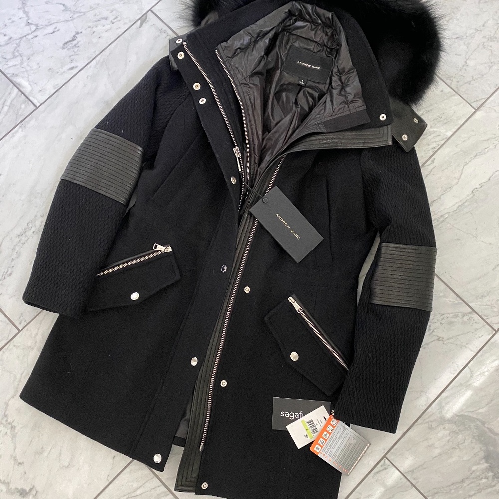 NWT Andrew Marc Black 2-in-1 Layered Coat Size 4